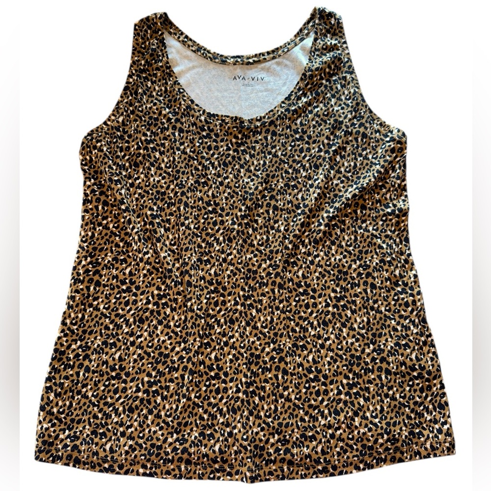 Ava & Viv Black and Tan Animal Print Tank Top 1X